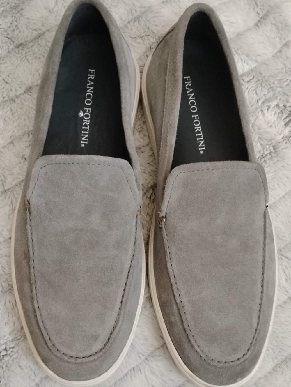 Franco Fortini Preppy Grey Suede Slip-On Loafers with White Sole
